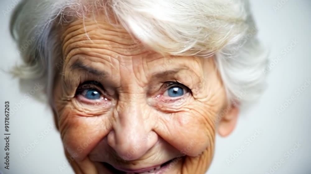 Neatly Groomed Elderly Gray-Haired Woman Smiling Sweetly and Sincerely, Close-Up of Her Face Neatly Groomed Elderly Gray-Haired Woman Smiling Sweetly and Sincerely, Close-Up of Her Face