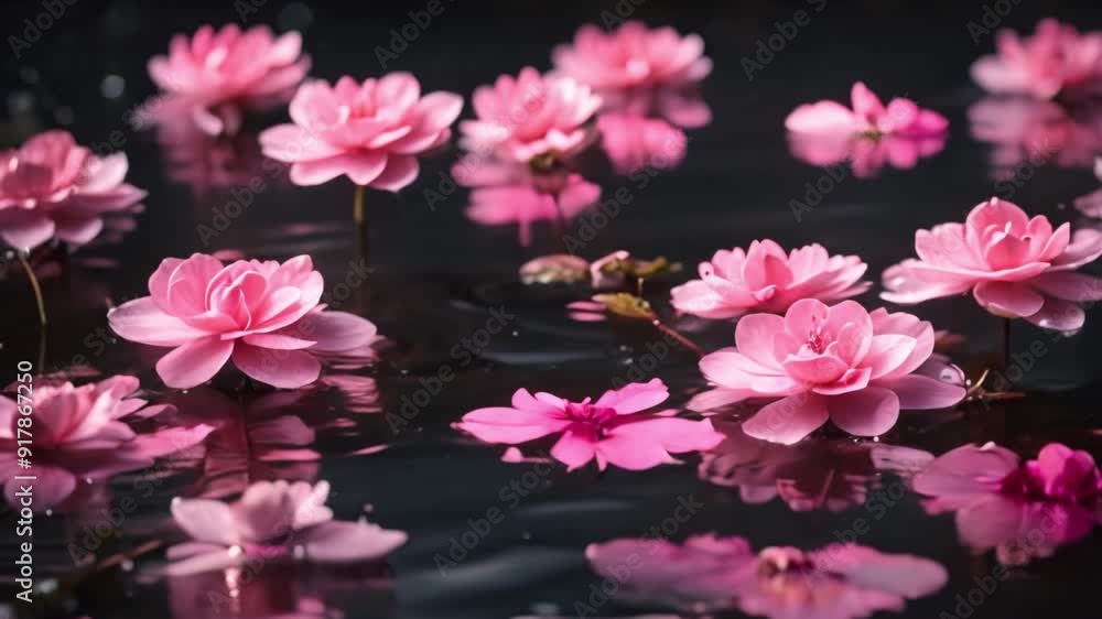 pink flowers float on the water on a dark background pink flowers float on the water on a dark background