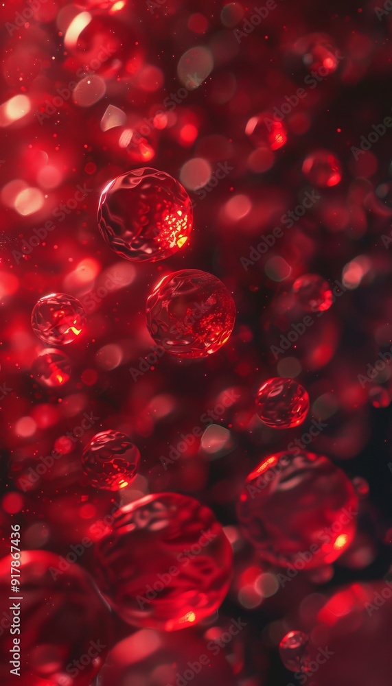Vivid red cells bubbles in c4d style with soft light and high contrast, realistic close up Vivid red cells bubbles in c4d style with soft light and high contrast, realistic close up