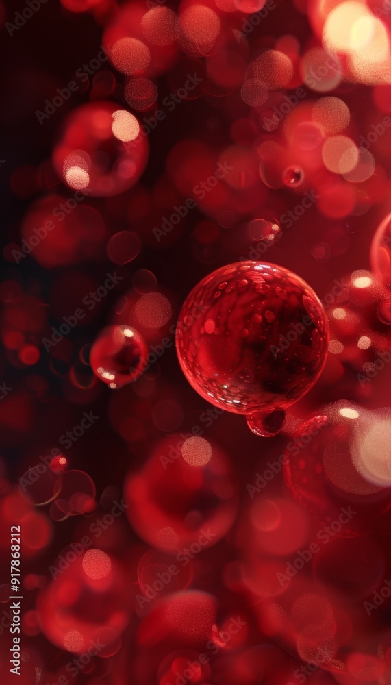 Vibrant red cells and bubbles in c4d style with soft light and contrast, realistic close up Vibrant red cells and bubbles in c4d style with soft light and contrast, realistic close up