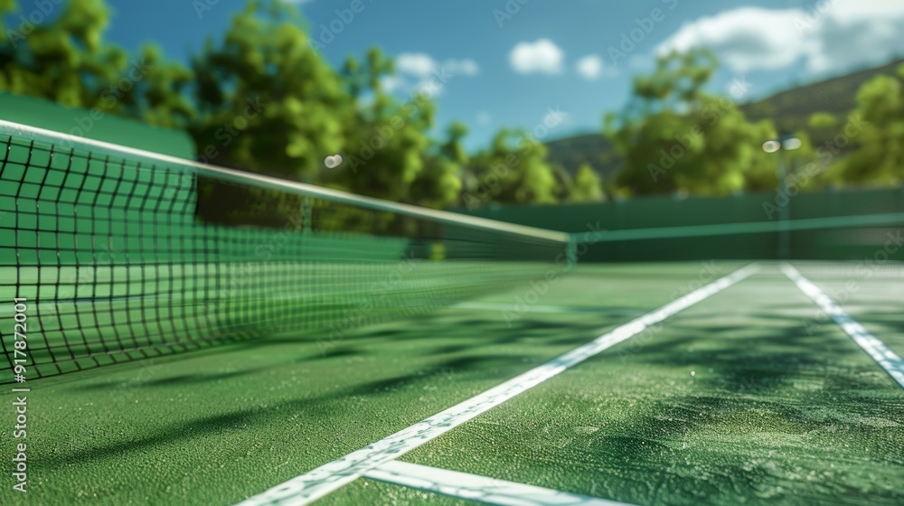 Fototapeta premium Immaculate tennis court showcasing pristine quality and neatness in realistic photo