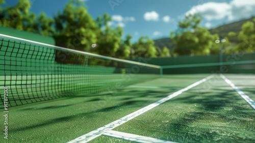 Immaculate tennis court  showcasing pristine quality and neatness in realistic photo photo