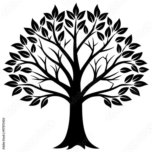 Tree Silhouette, Black and White, Vector Illustration, Nature Art, Environmental Design