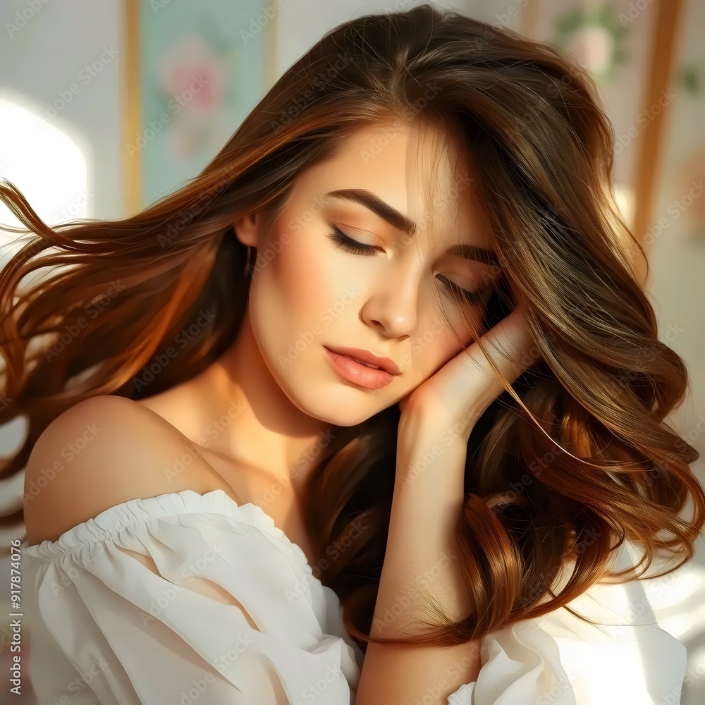 Fototapeta premium Distressed Woman Feeling Tired, Sleepy, or Drowsy with Headache, Body Pain, Fever, or Bad Health Symptoms