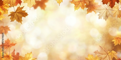 Golden Autumn Leaves Framing a Blurred Background, Ideal for Fall-Themed Invitations and Seasonal Designs