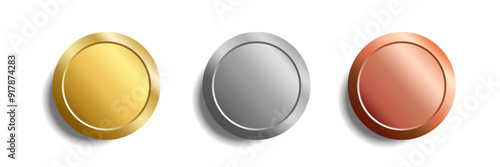 gold, silver, copper coin blank mock up