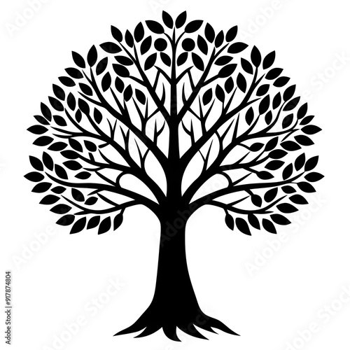 Tree Silhouette, Black and White, Vector Illustration, Nature Art, Environmental Design