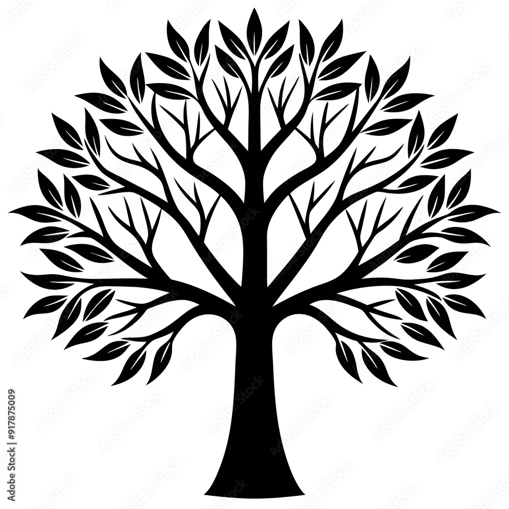 Obraz premium Tree Silhouette, Black and White, Vector Illustration, Nature Art, Environmental Design