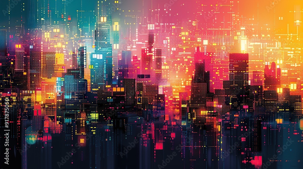 Fototapeta premium Futuristic Cityscape with Digital Glow