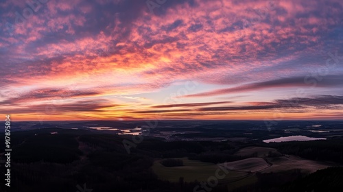 Breathtaking Panoramic Sunset Casting a Golden Hue Over the Horizon