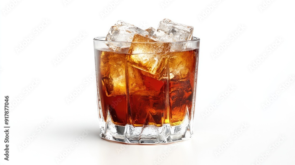 Stylized anime drink in a unique glass with ice cubes, isolated on a white background Stylized anime drink in a unique glass with ice cubes, isolated on a white background