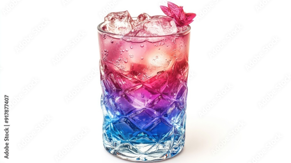 Vibrant anime-inspired drink in a unique glass with ice, isolated on a white background Vibrant anime-inspired drink in a unique glass with ice, isolated on a white background