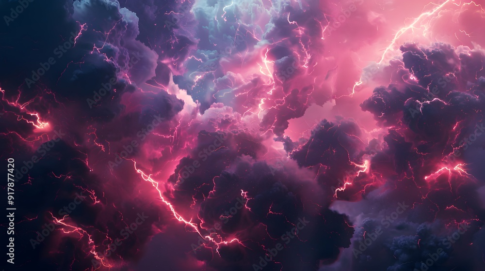 pink lightning in dark clouds background