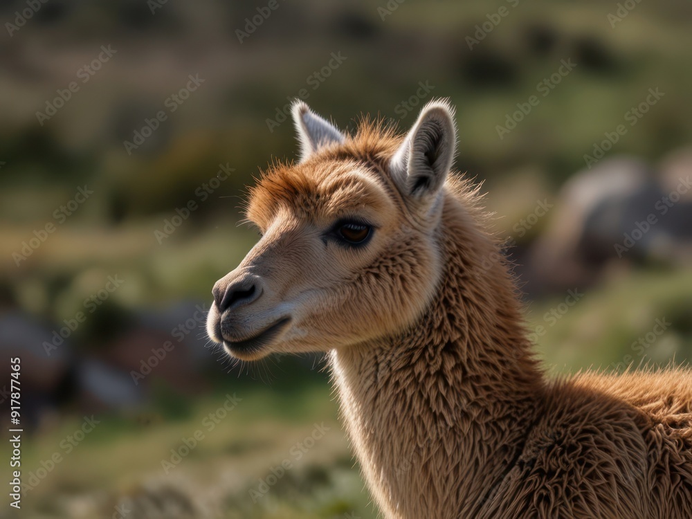 Obraz premium Graceful Vicuna in Natural Habitat Under Soft Sunlight