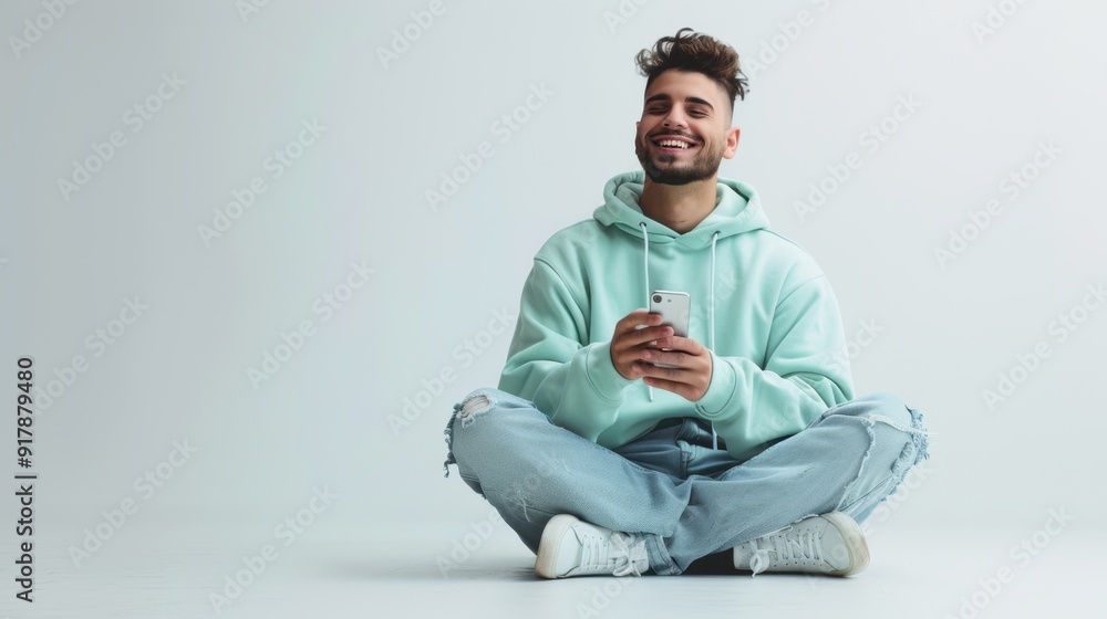 The smiling man with smartphone The smiling man with smartphone