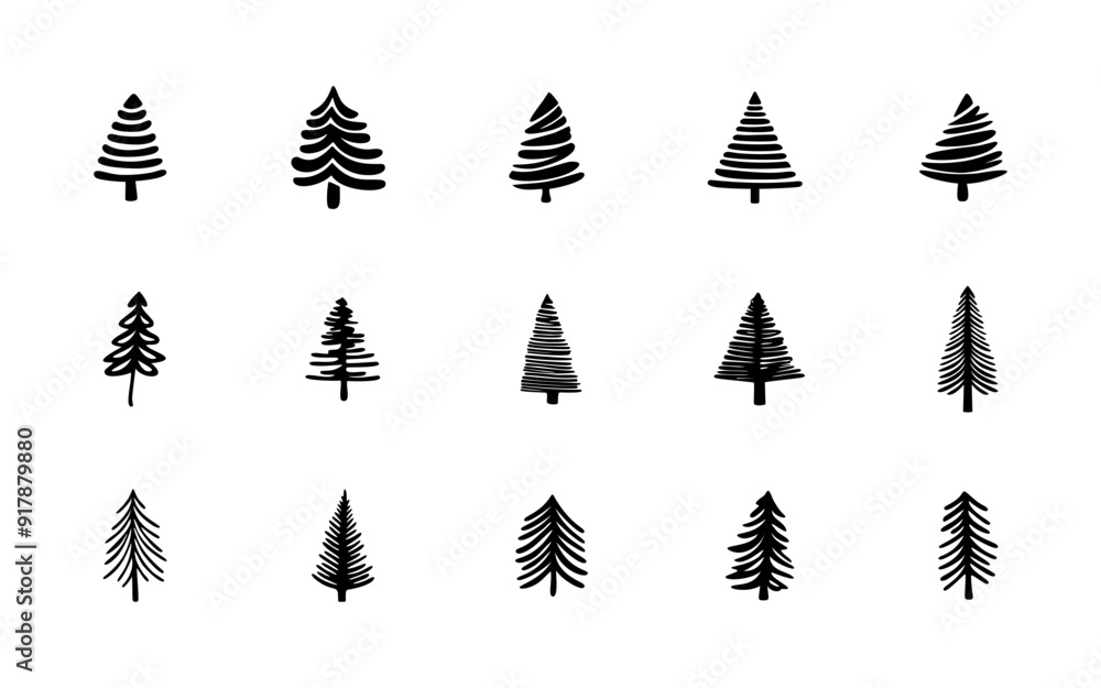 Obraz premium Hand drawn abstract christmas pine trees vector set