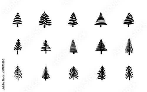 Hand drawn abstract christmas pine trees vector set