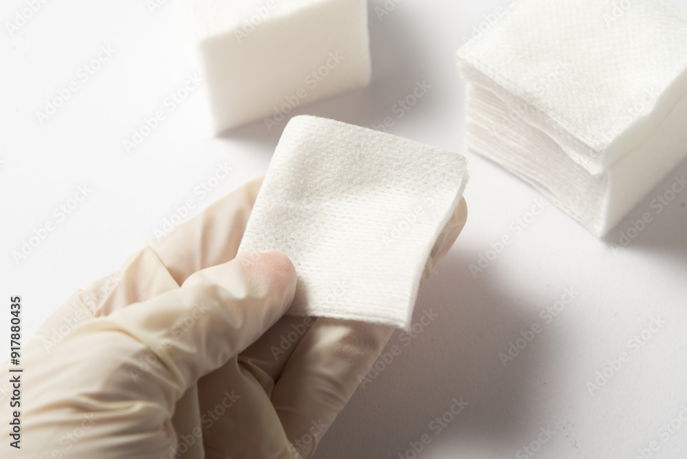 Lot of sterile cleansing swabs, nonwoven swab in hand in glowes Lot of sterile cleansing swabs, nonwoven swab in hand in glowes