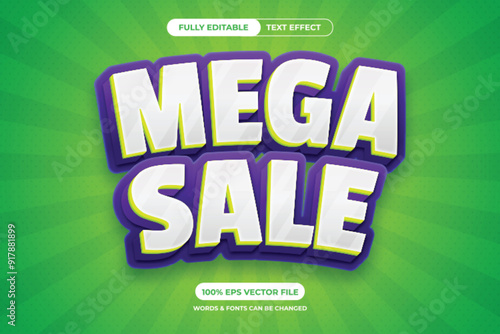A colorful and bold text effect that reads "Mega Sale" with a green and purple color scheme and a radial gradient background.