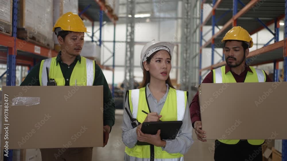 Blue collar workers are working at warehouse. Industrial and factory. Blue collar workers are working at warehouse. Industrial and factory.