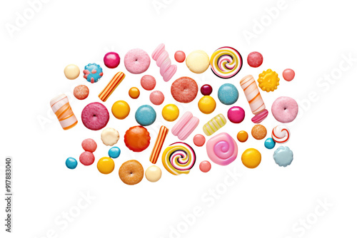 Candies top view on transparent background. Themes related to candies. World of candies. Candy store. Buy and sell candies. Images for graphic designers. Candies isolated. PNG cutout. photo