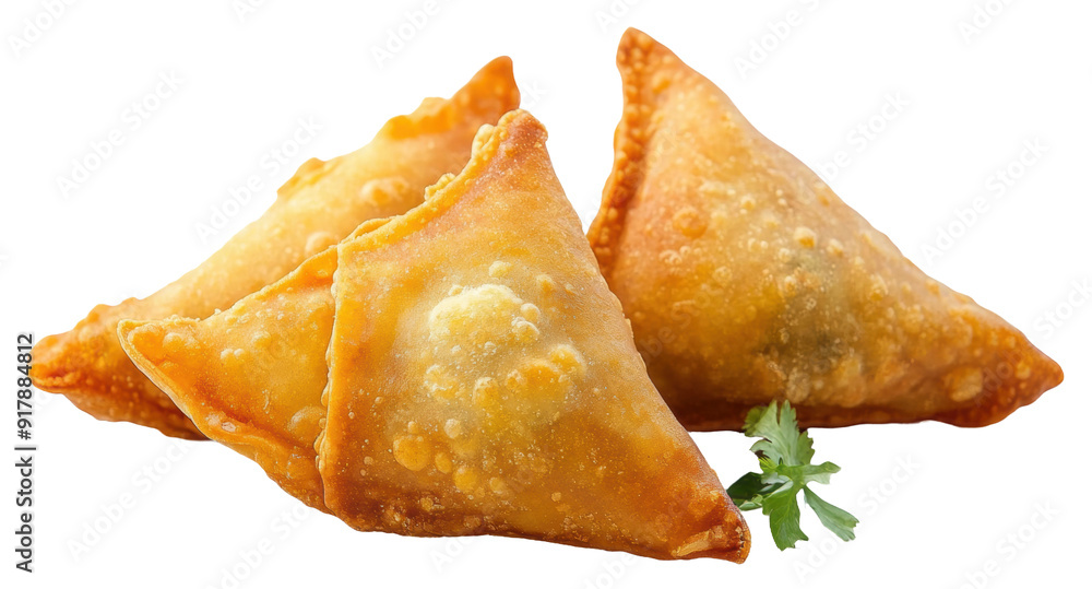 Golden crispy samosas, cut out - stock png. Golden crispy samosas, cut out - stock png.