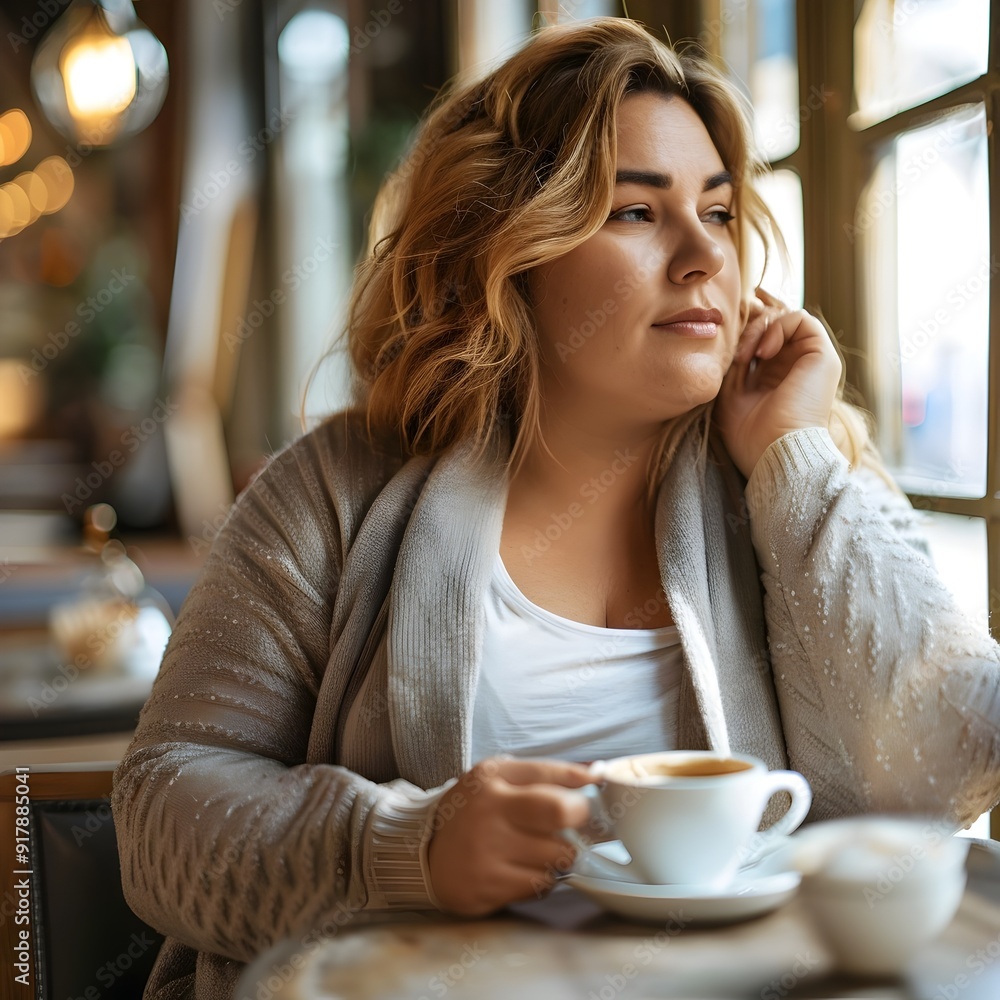 Woman Enjoying a Cozy Caf Moment with Coffee and Conversation Woman Enjoying a Cozy Caf Moment with Coffee and Conversation