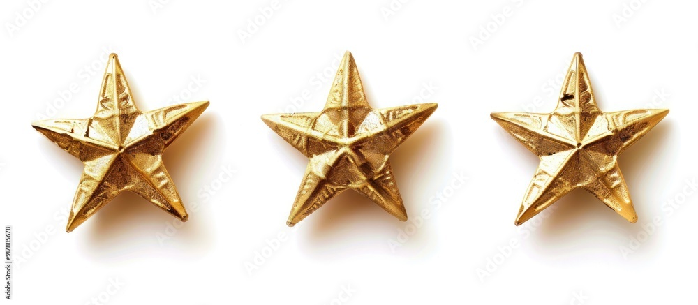 Three golden stars on a white background. Three golden stars on a white background.