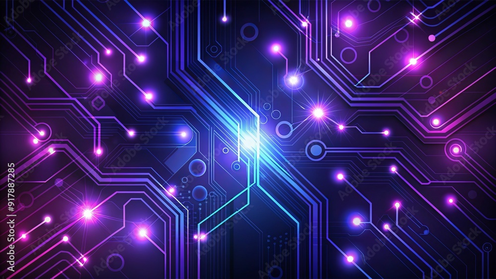 Dark purple background with circuit board patterns and glowing blue lines, representing the intersection of innovation, technology, and futuristic design concepts. Dark purple background with circuit board patterns and glowing blue lines, representing the intersection of innovation, technology, and futuristic design concepts.