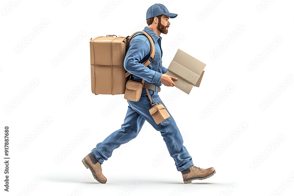 Hardworking Delivery Worker Transporting Packages on the Job