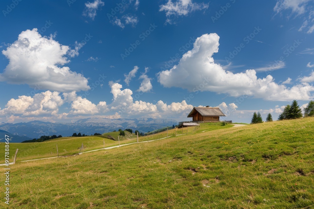 Panoramic view over Schlern mountain in South Tyrol - Italy. Beautiful simple AI generated image in 4K, unique. Panoramic view over Schlern mountain in South Tyrol - Italy. Beautiful simple AI generated image in 4K, unique.