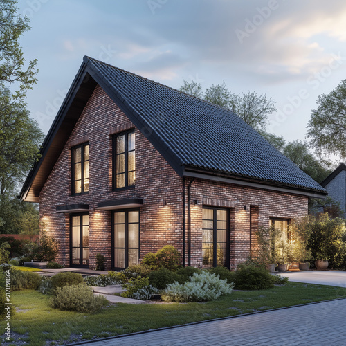 Wallpaper Mural Home Sweet Home: 3D Rendering of a Two-Story House with a Gable Roof in Brick Torontodigital.ca