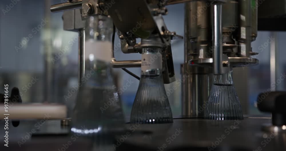 Glass Drinking Water Bottles on Production Line Glass Drinking Water Bottles on Production Line