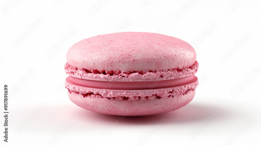 A close-up of a single pink French macaron with a smooth top and delicate ruffled edges, showcasing its sweet filling. A close-up of a single pink French macaron with a smooth top and delicate ruffled edges, showcasing its sweet filling.