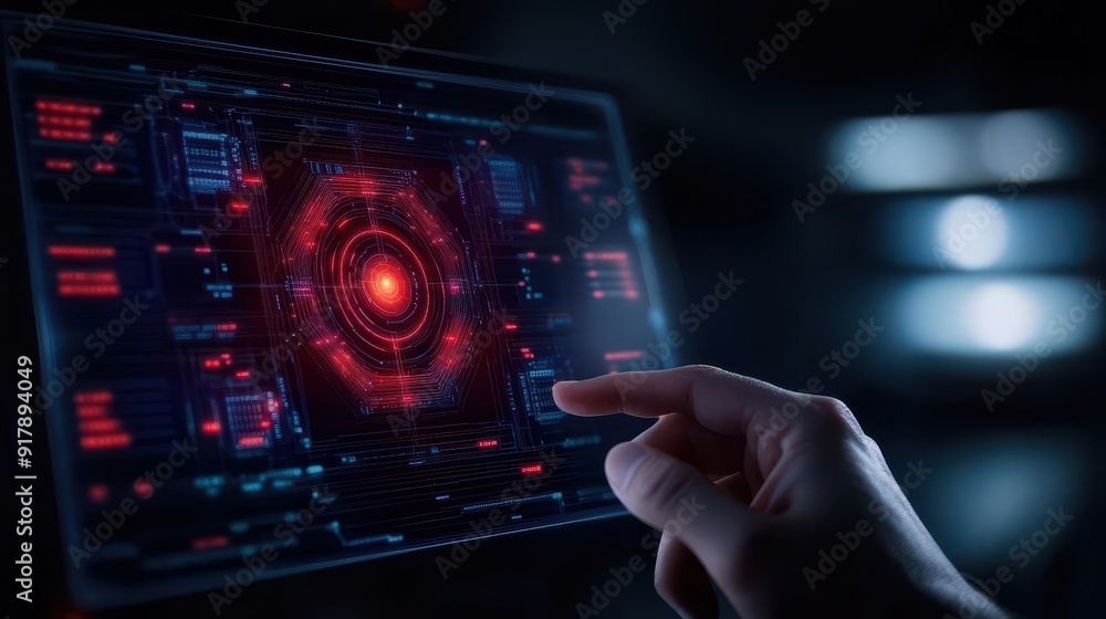 Futuristic hand interacting with a glowing screen interface, showcasing technology and innovation in a high-tech environment. Futuristic hand interacting with a glowing screen interface, showcasing technology and innovation in a high-tech environment.