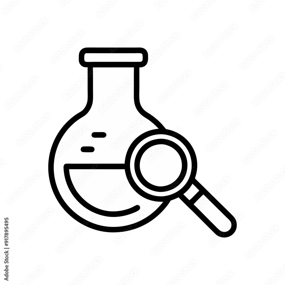 Chemical Flask with Magnifying Glass Icon in Outline Style Chemical Flask with Magnifying Glass Icon in Outline Style
