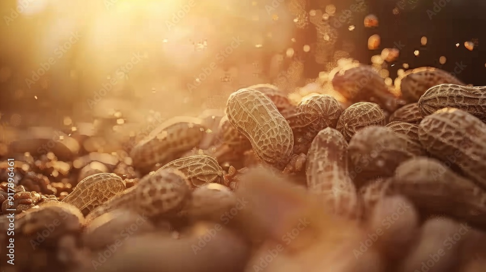 Sunlit Peanut Harvest Close-up with Golden Bokeh Effect Sunlit Peanut Harvest Close-up with Golden Bokeh Effect