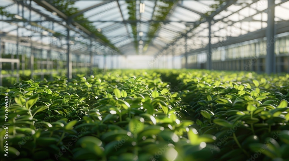 Lush Green Plants Basking in Sunlight Inside Modern Greenhouse Lush Green Plants Basking in Sunlight Inside Modern Greenhouse
