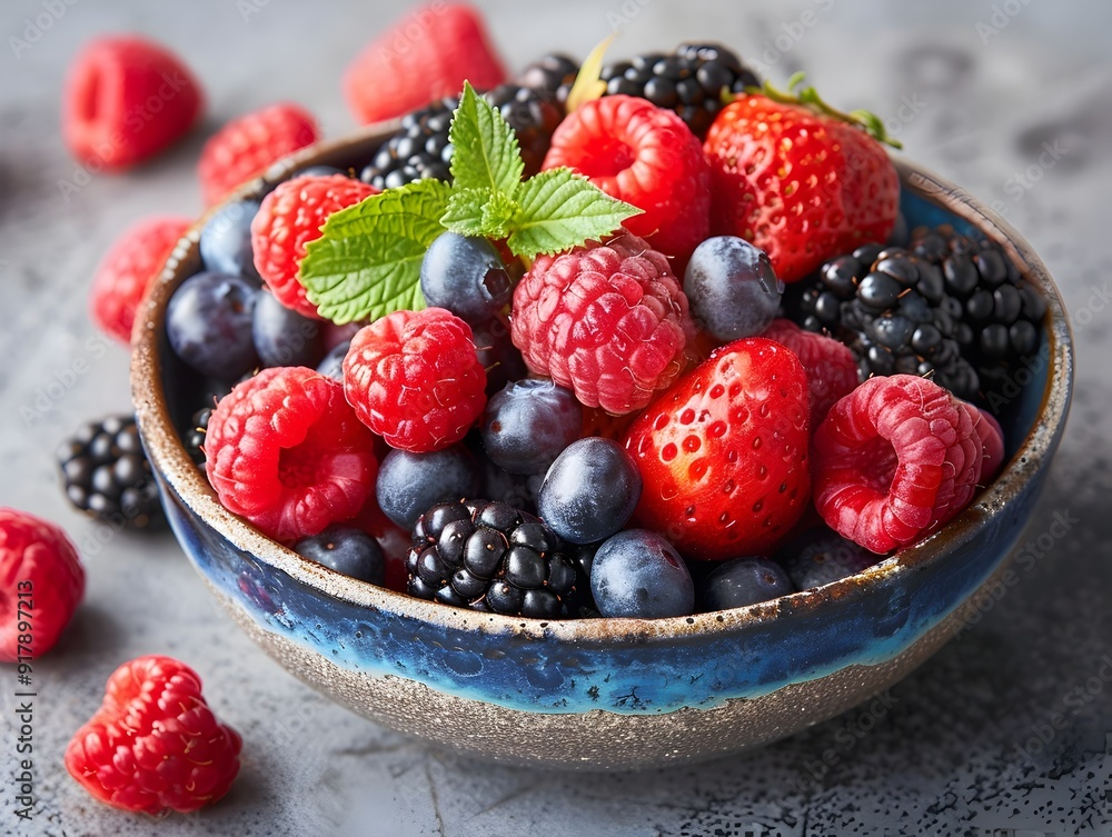Close up of Assorted Fresh Berries in a Bowl Vibrant Colors and Rich Texture Close up of Assorted Fresh Berries in a Bowl Vibrant Colors and Rich Texture
