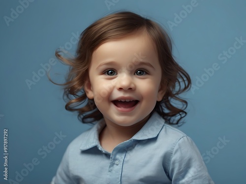 Cute baby girl smile wear blue cloth in studio