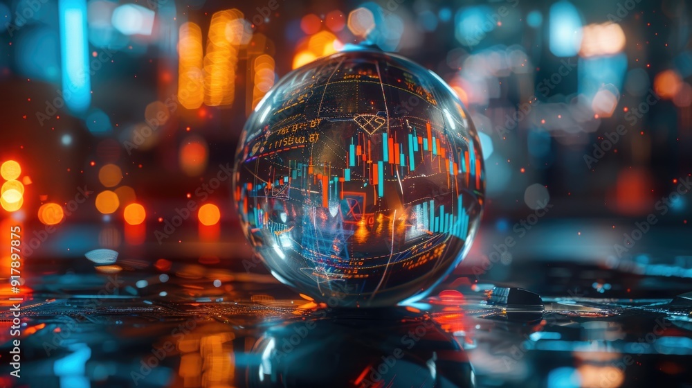 Futuristic Crystal Ball with Stock Market Charts on a Digital Interface Futuristic Crystal Ball with Stock Market Charts on a Digital Interface