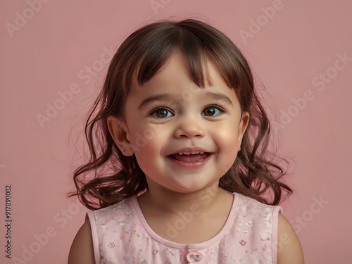 Adorable baby girl smile wear blue cloth in studio