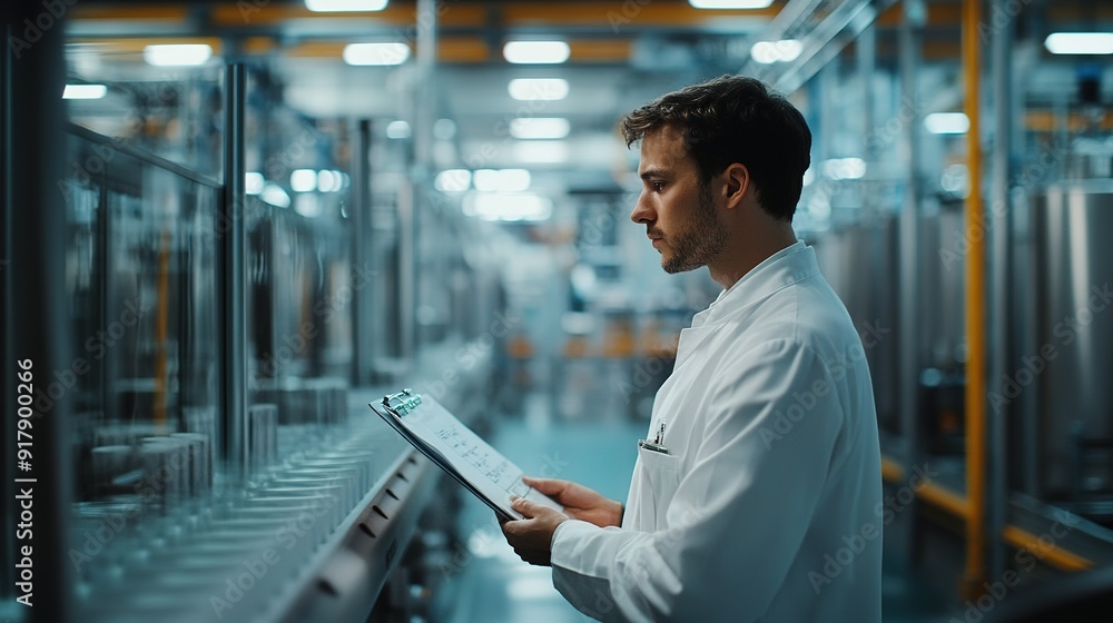 A Factory Worker Examining a Diagram in a Manufacturing Facility