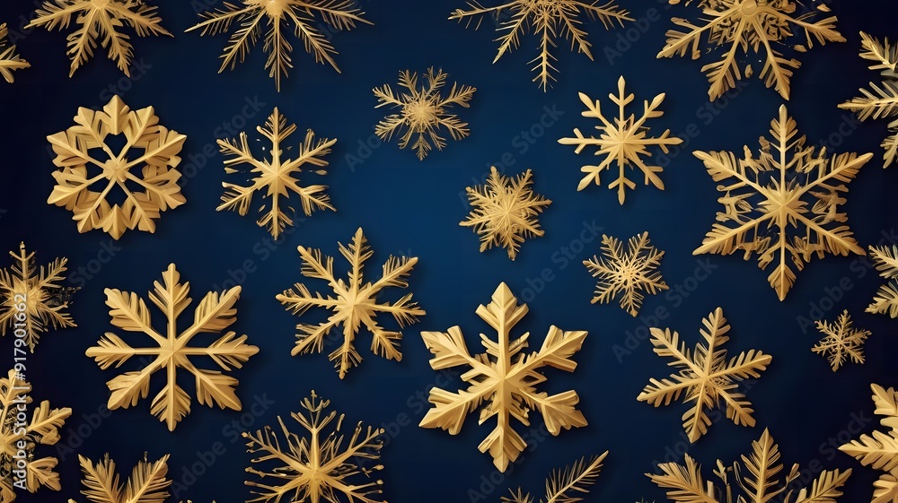 Gold Snowflakes on a Dark Blue Background. Generative AI Gold Snowflakes on a Dark Blue Background. Generative AI