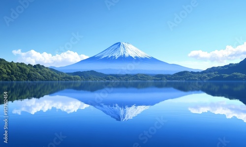 Enchanting Anime-Style Winter Wonderland: Majestic Snowy Mountains Reflected in Serene Lake. AI-Generated Masterpiece for Cultural Illustrations and Creative Marketing. Festive 4K Wallpaper Blending C