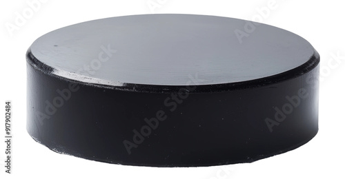 Black hockey puck, cut out - stock png.