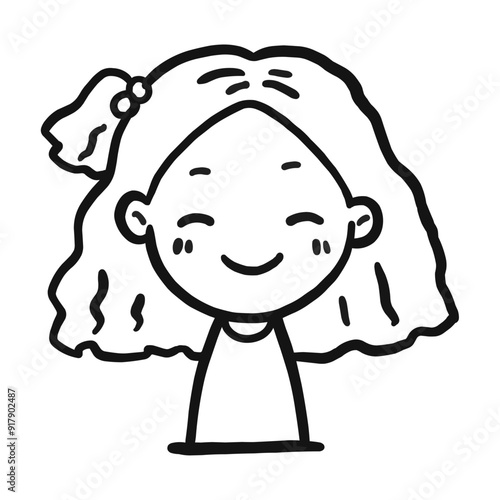 Outline Cartoon Happy Girl Kid Child
