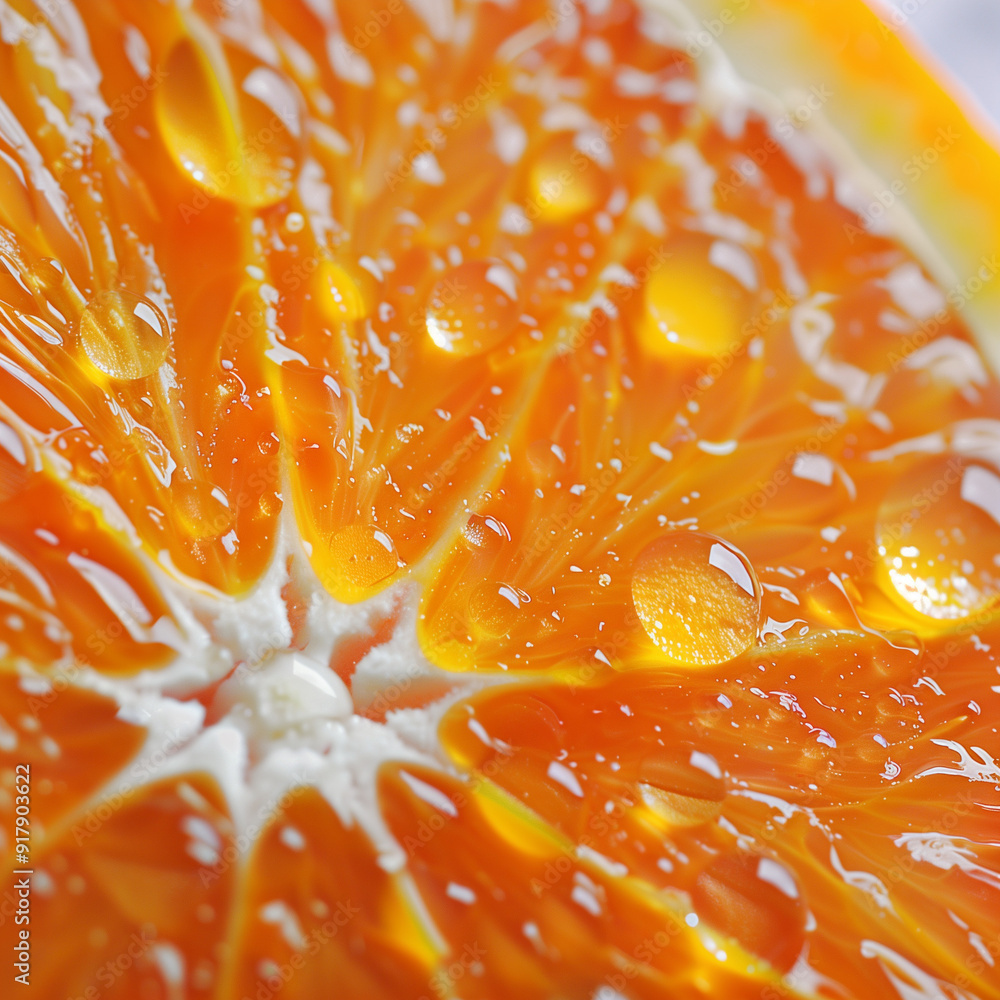 Close-up of a juicy orange slice with water droplets, fresh and vibrant Close-up of a juicy orange slice with water droplets, fresh and vibrant