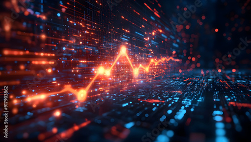 Dynamic visualization of data with glowing lines, representing insights and trends in technology, finance, or digital analytics.