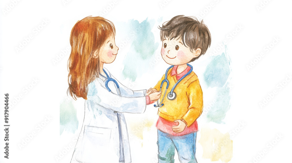 Child's Doctor Visit - Cartoon Illustration of Pediatric Checkup. National Child Health Day